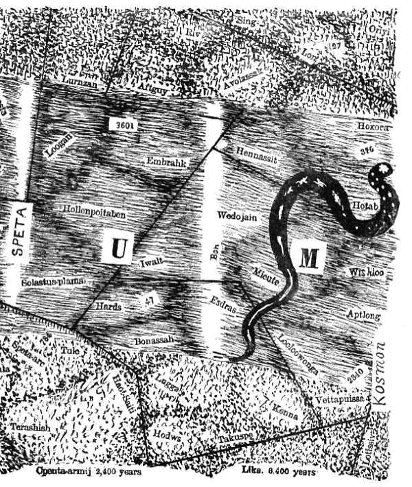 i087 Map of the Etherean Roadway of the Solar Phalanx for the fourth set of two cycles of the past gadol, Plate 4 of 4. The Roadway shown is that through which the sun and its family (including earth) traveled during the cycles of Cpenta-armij and Lika.